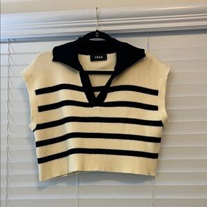 Cider Women's V-Neck Striped Sweater - Black and Cream
